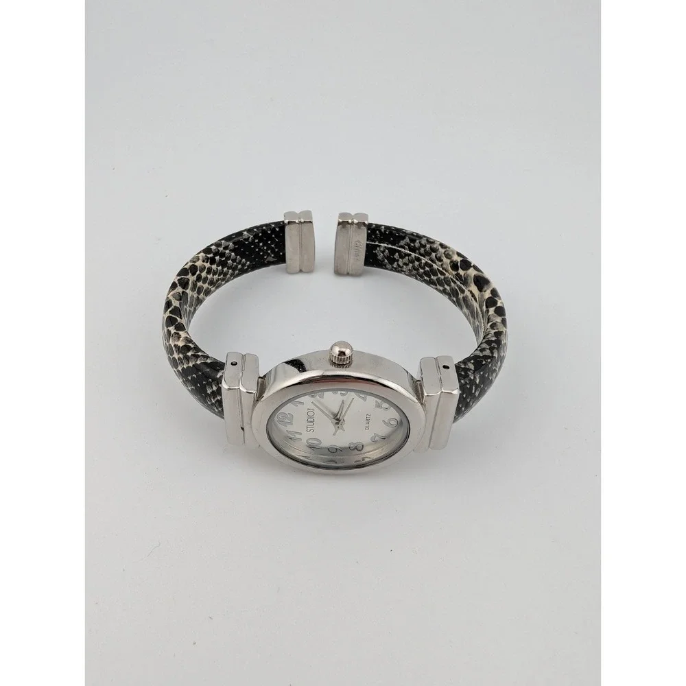 Studio Time Womens Watch 24mm Silver Tone Snake Print Leather Band- New Battery‎